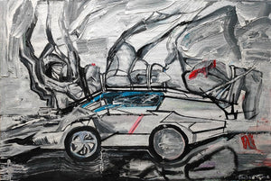 作品タイトル：Lamborghini | ショウジョノトモ:⁠ShojonoTomo | 中村達也氏のバンド「LOSALIOS」の CDジャケット（PUBLIC KILLERS　2023.4）に使用したドローイング。駐車場に次々と停車されるトラックの様が、人間の人生にようだと感じバスの中で描いたスケッチが元となった絵。 | 制作年：2022年 | 素材：acrylic ,oil | サイズ：canvas / M30号(w910 x h606mm ) | MEET YOUR ART | Creater's Market | 現代アート | アートオンラインショップ