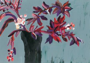 作品タイトル：black vase and purple flowers | witness | 制作年：2019 | 素材：アクリル絵具、ケント紙、額装済み | サイズ：縦:363mm　横:440mm（額装込） | エディション：1 | 重量：1.1kg | 配送までの期間：一ヶ月程度 | 備考：額装済み | 価格：￥83,600 | MEET YOUR ART | Creater's Market | 現代アート | アートオンラインショップ